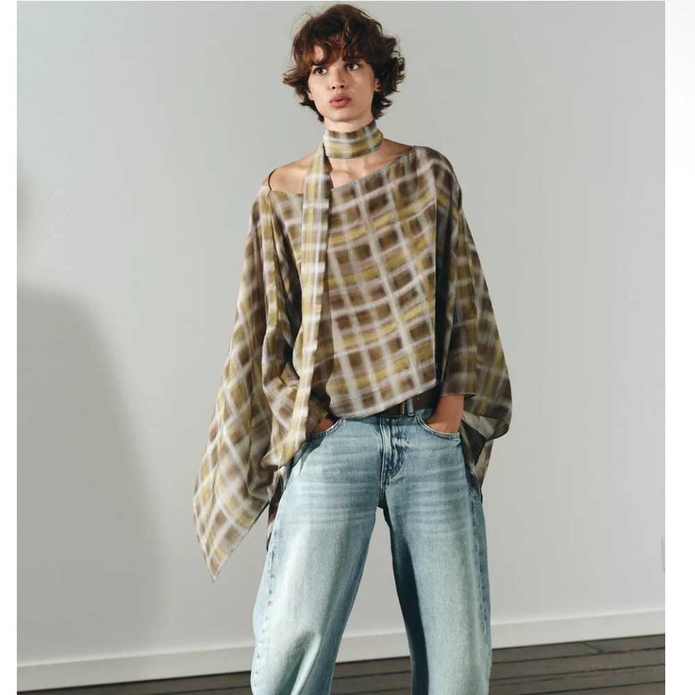 NWT Zara Plaid Off-Shoulder Top